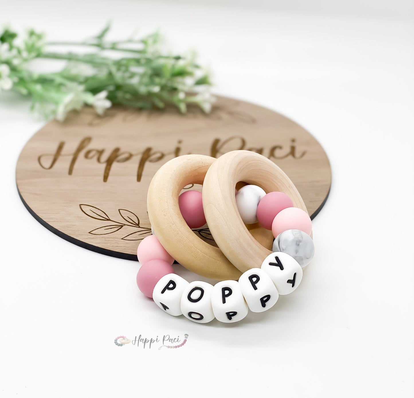 Name Teething Ring Rattle